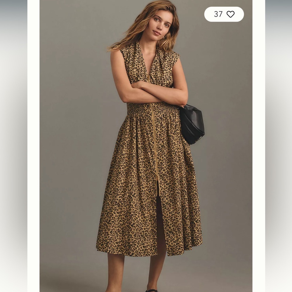 Maeve The Tommie Cap-Sleeve Smocked Front-Zip Shirt Dress